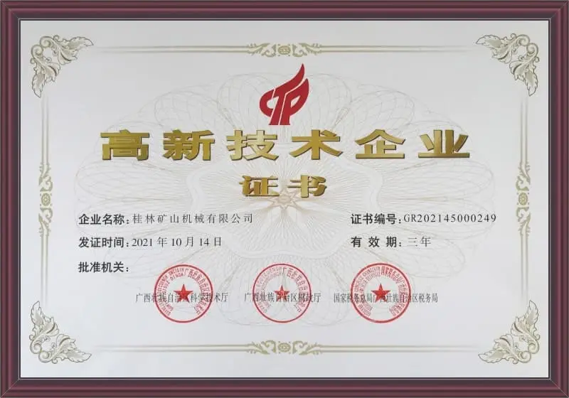 Raymond Mill High - tech Enterprise Certificate